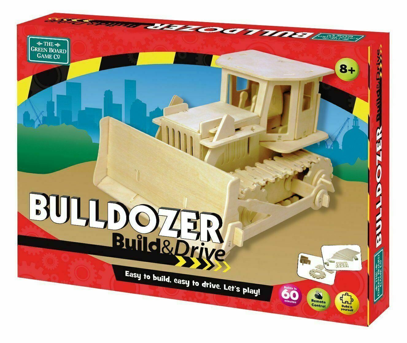 BUILD AND DRIVE Wooden R/C BULLDOZER by Green Board Game Co.