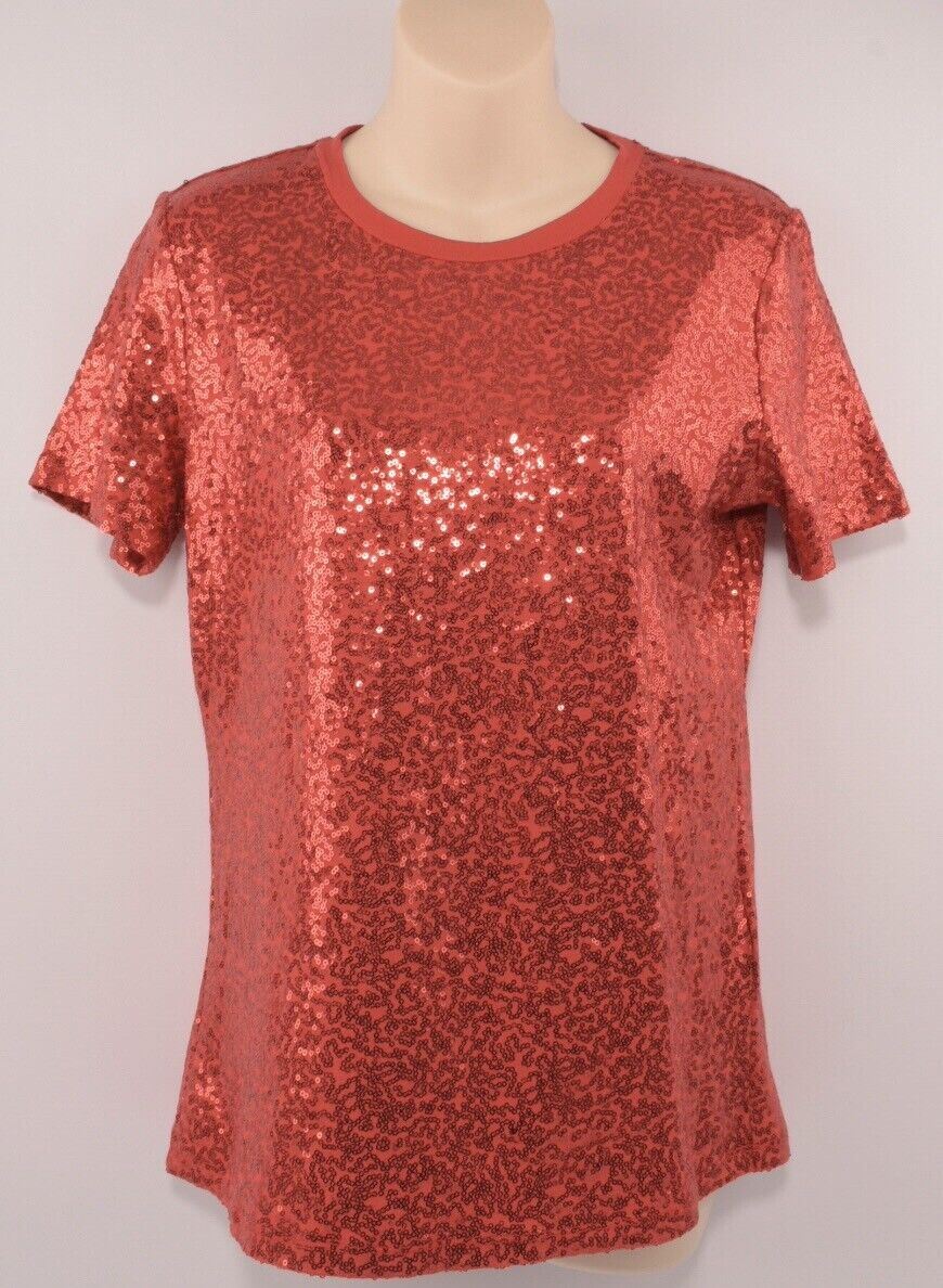 DKNY Women's Red Sequins T-shirt, size SMALL