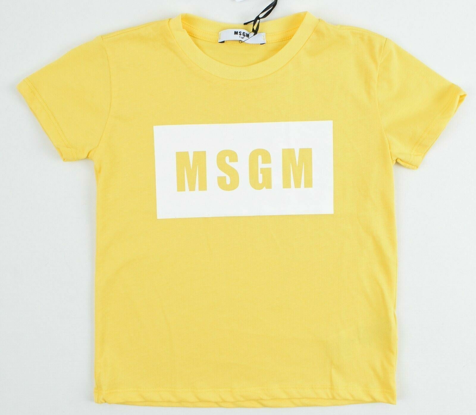 MSGM Girls' Short Sleeve Logo T-shirt Top, Yellow/White, size 4 years