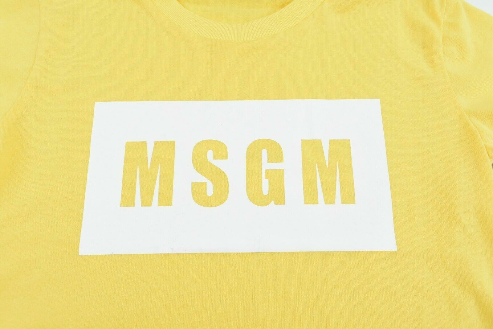 MSGM Girls' Short Sleeve Logo T-shirt Top, Yellow/White, size 4 years