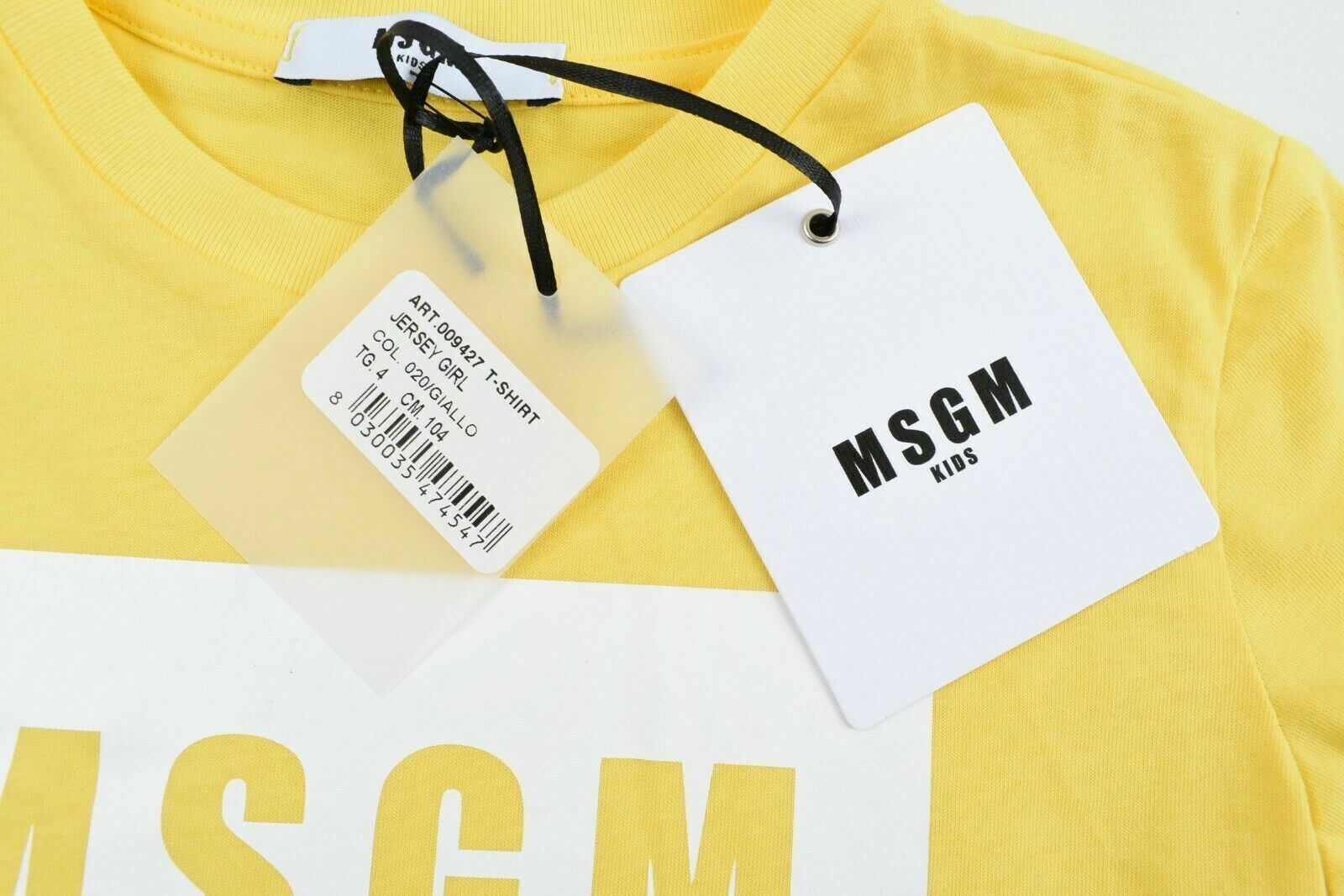 MSGM Girls' Short Sleeve Logo T-shirt Top, Yellow/White, size 4 years