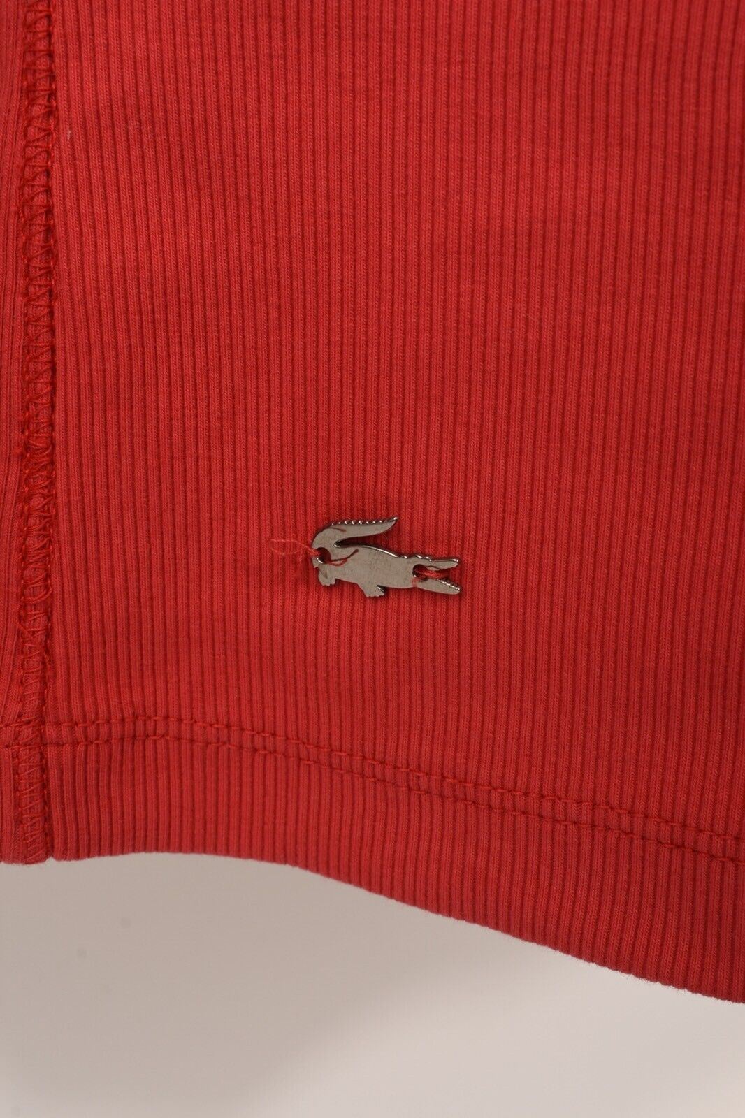 LACOSTE Women's Grandad Style Long Sleeve Ribbed Top, Red, size UK 18