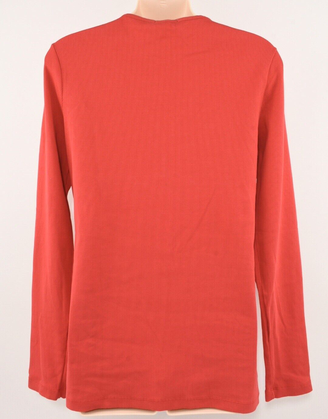 LACOSTE Women's Grandad Style Long Sleeve Ribbed Top, Red, size UK 18