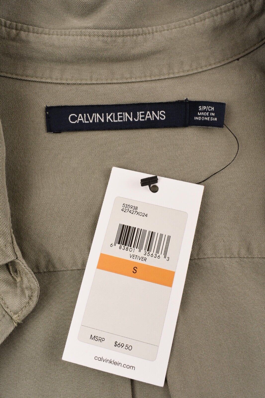 CALVIN KLEIN JEANS Women's Casual Shirt Top, Khaki Green, size SMALL