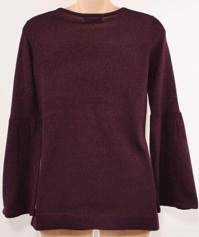 CALVIN KLEIN Women's Bell Sleeve Shimmer Knit Top, Plum, size XS