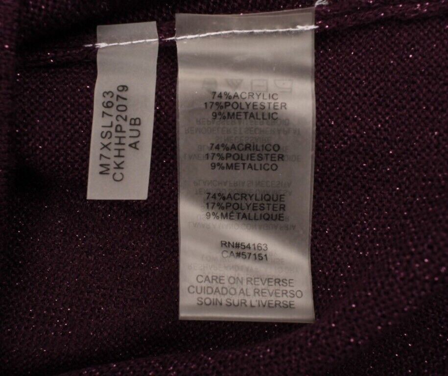 CALVIN KLEIN Women's Bell Sleeve Shimmer Knit Top, Plum, size XS