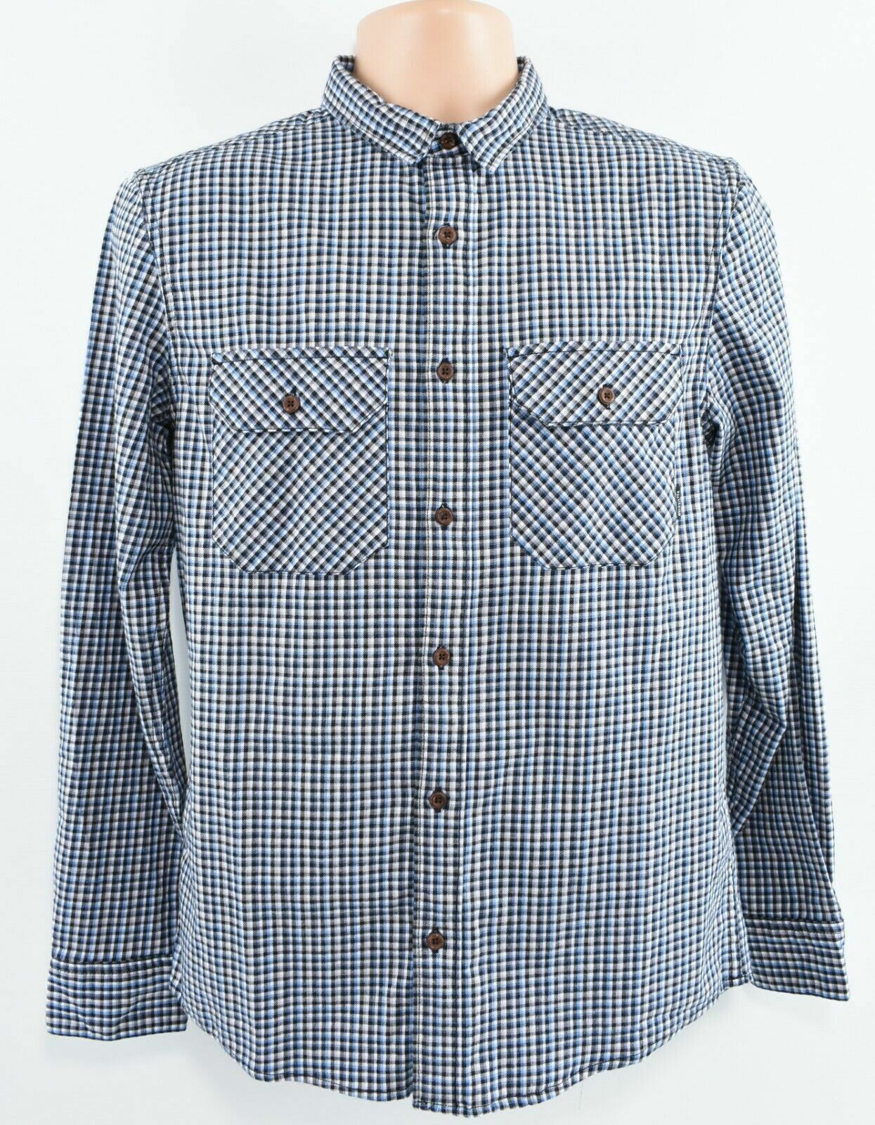 QUIKSILVER Men's Casual Cotton Shirt, Blue/Grey Checked, size XS Modern Fit