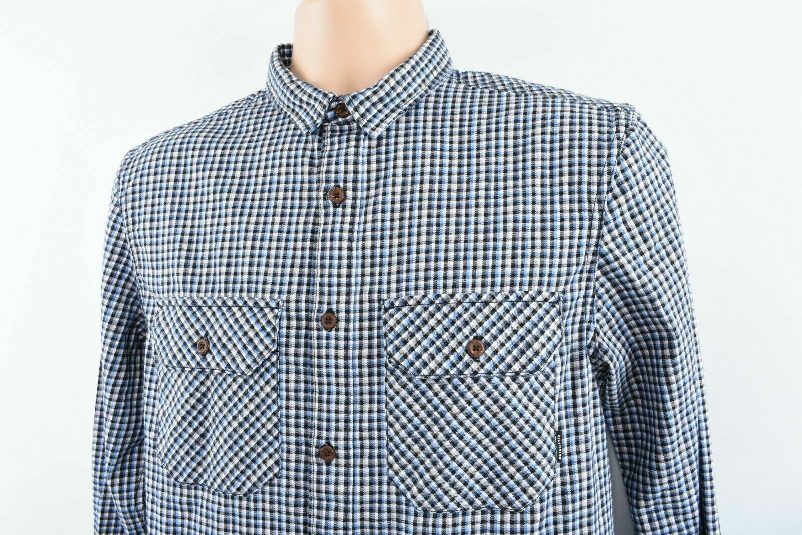 QUIKSILVER Men's Casual Cotton Shirt, Blue/Grey Checked, size XS Modern Fit