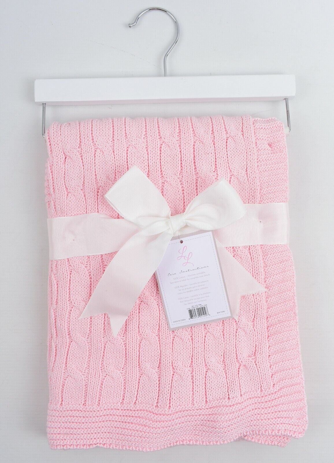 LL Baby Girls' Cable Knit Blanket, Pram /Moses /Cot, Pink, 30" x 40"