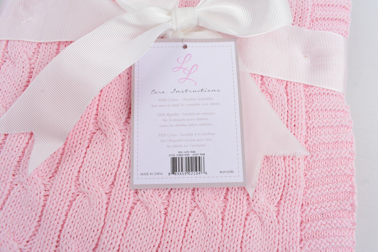 LL Baby Girls' Cable Knit Blanket, Pram /Moses /Cot, Pink, 30" x 40"