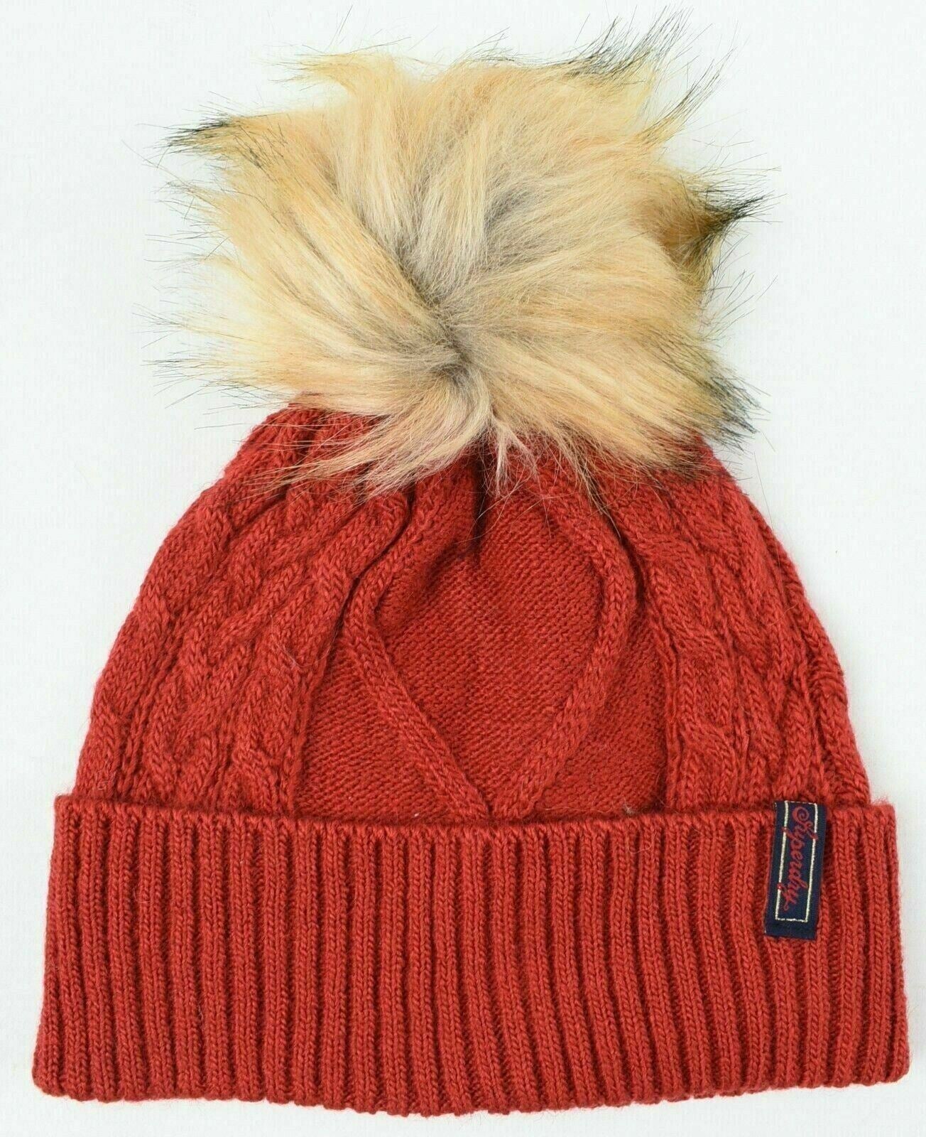 SUPERDRY Women's LANNAH Cable Beanie Bobble Hat, Furnace Red, One Size