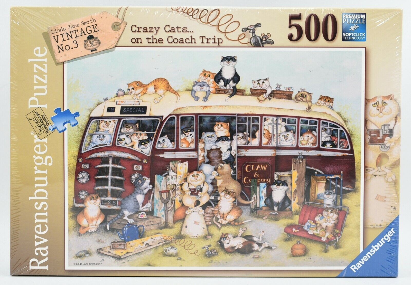 RAVENSBURGER Crazy Cats On The Coach Trip, 500pc Jigsaw Puzzle