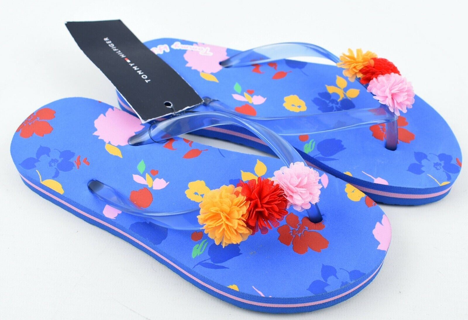 TOMMY HILFIGER Girls' Kids' Blue Floral Flip Flops Sandals, UK 1 junior /EU 33