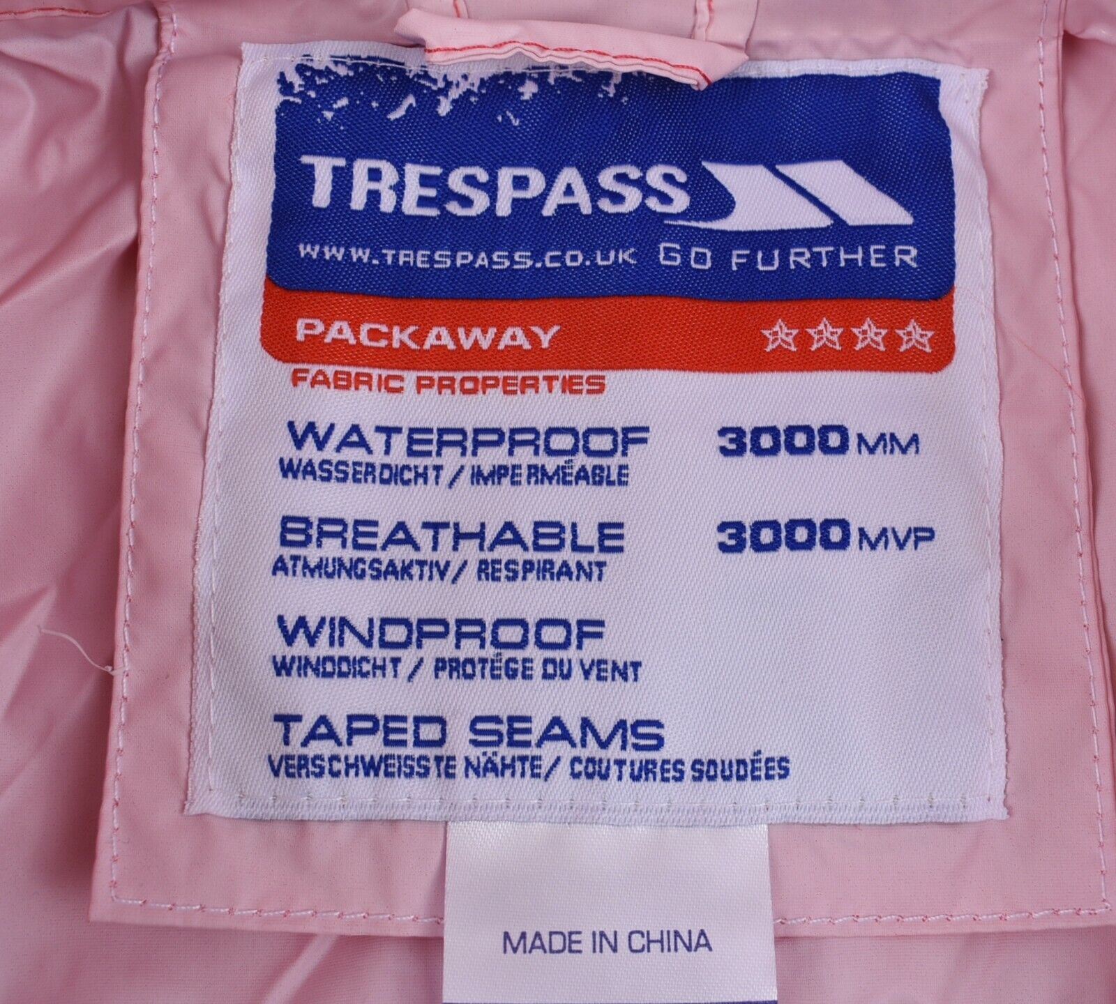 TRESPASS Women's Lightweight Waterproof Windproof Packable Jacket, Pink, size S