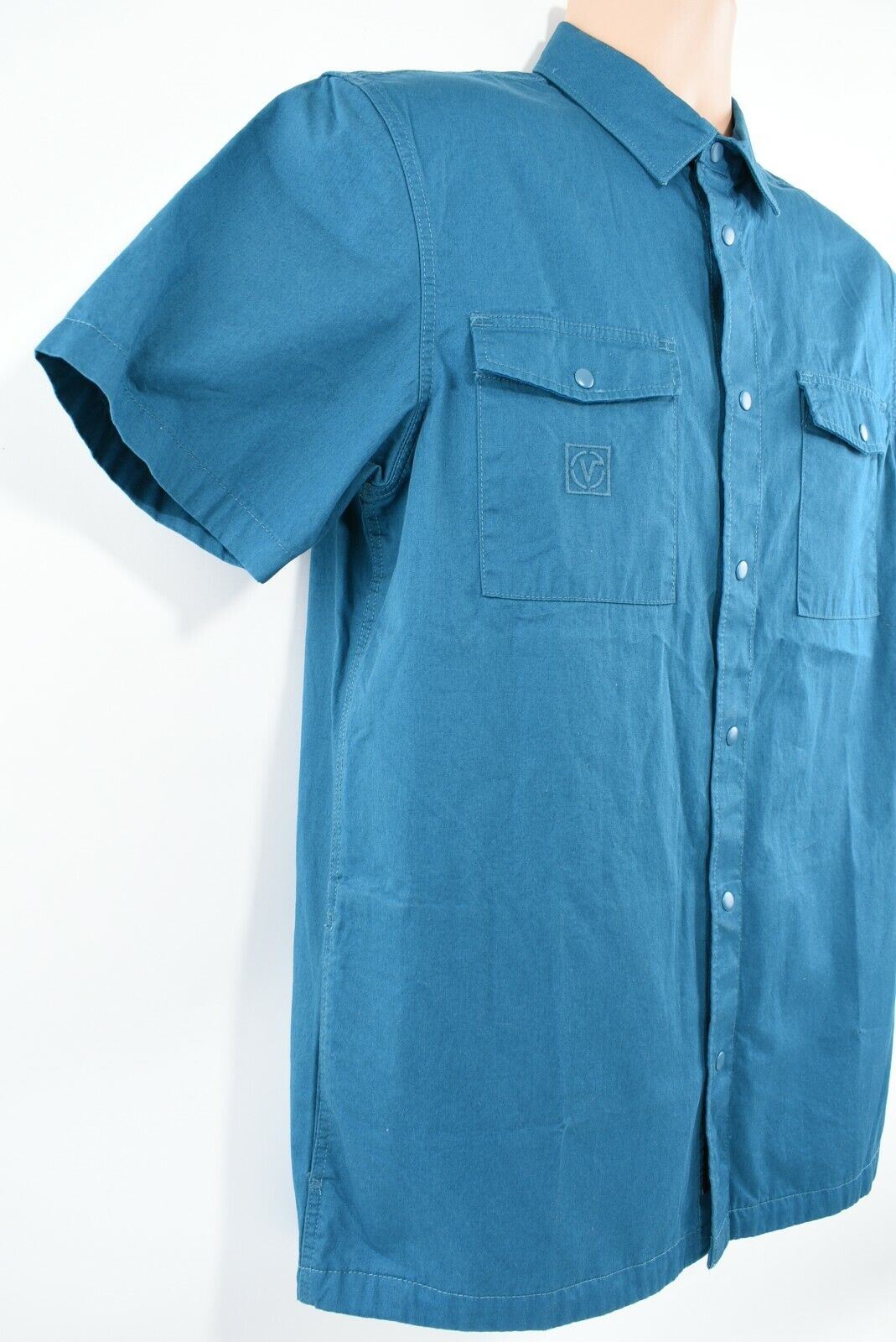 VANS Men's PORTAL Short Sleeve Shirt, Side Pockets, Teal, size S
