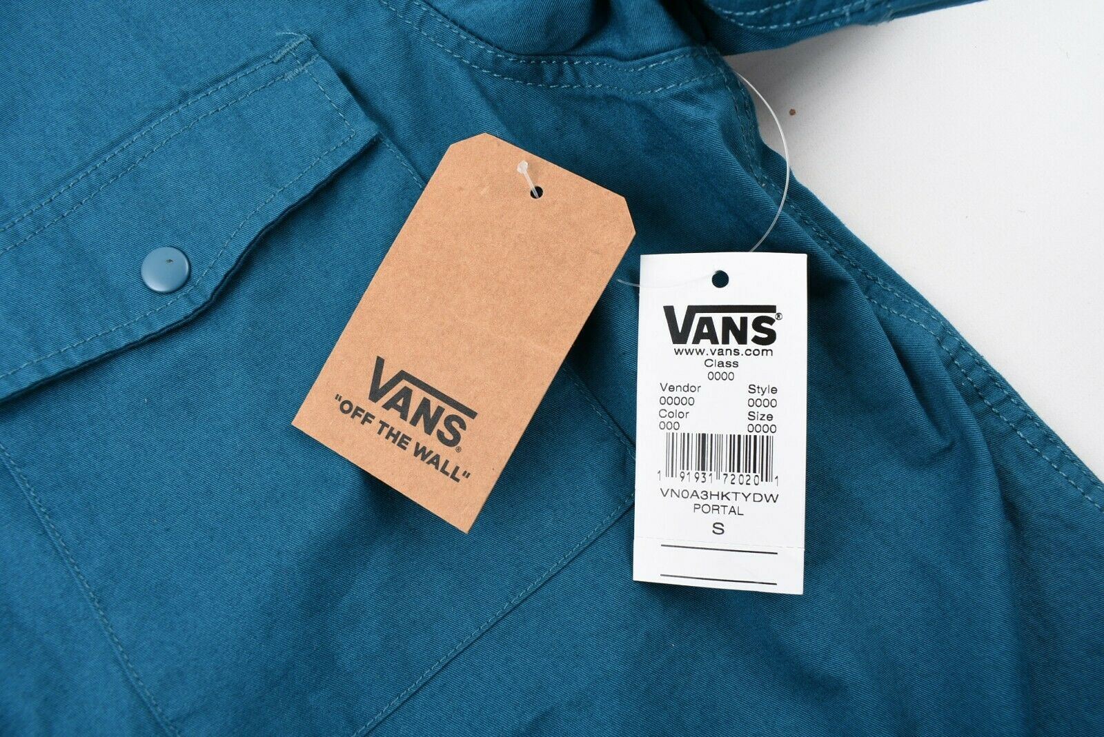 VANS Men's PORTAL Short Sleeve Shirt, Side Pockets, Teal, size S