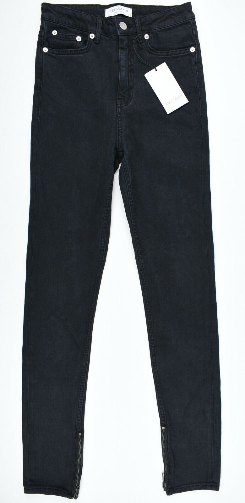 TRUSSARDI Women's High Rise Skinny Ankle Zip Jeans, Washed Black, size W25