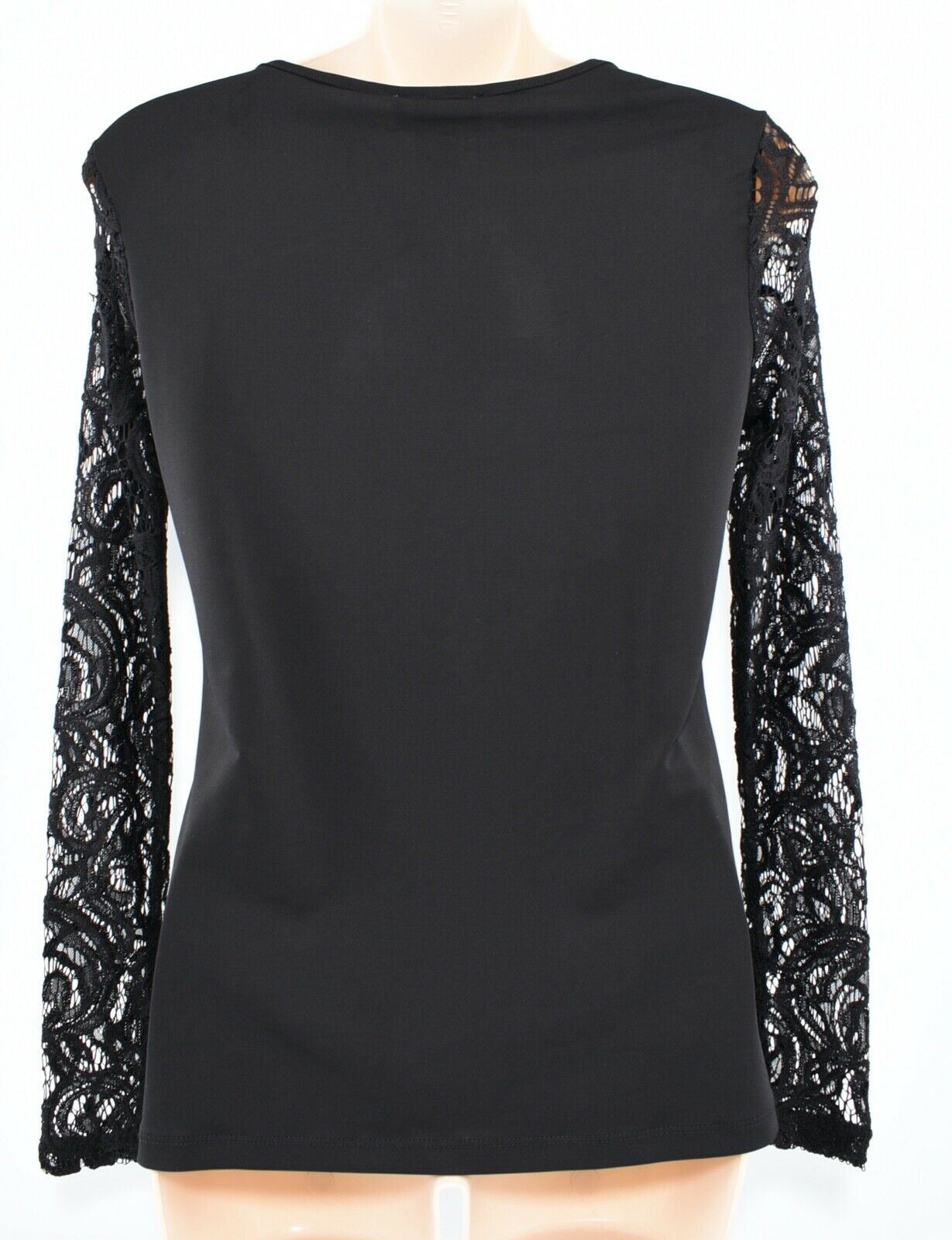 CARMEN MARC VALVO Women's Long Sleeve Top, Lace Sleeves, Black, size S