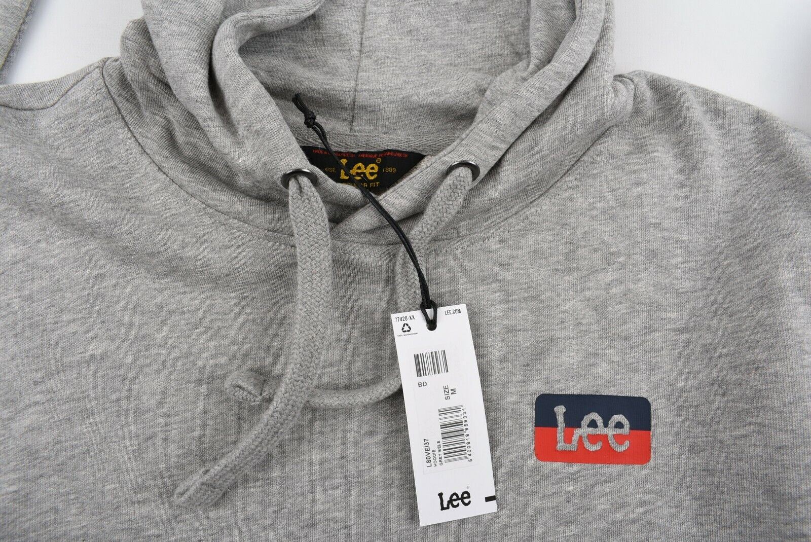 LEE Men's Grey Marl Hoodie Sweatshirt, Regular Fit, size M