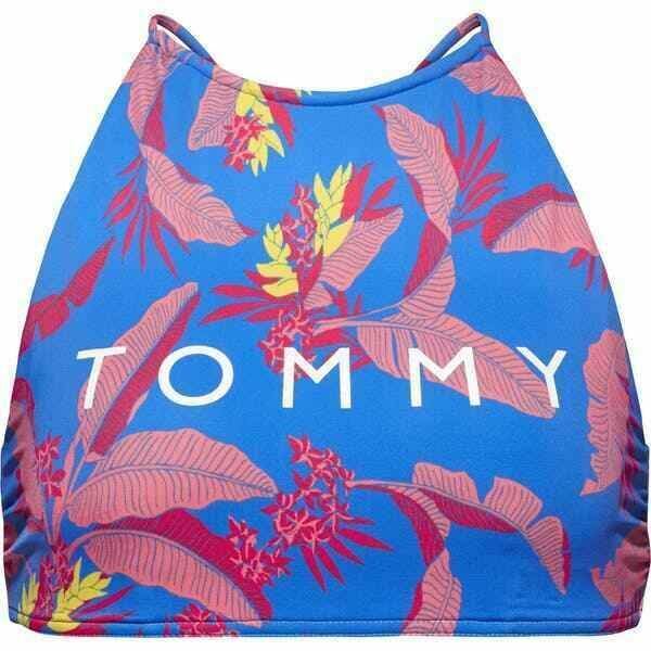TOMMY HILFIGER Swimwear: Women's Tropical Bikini Top, Blue/Multi, size M / UK 12