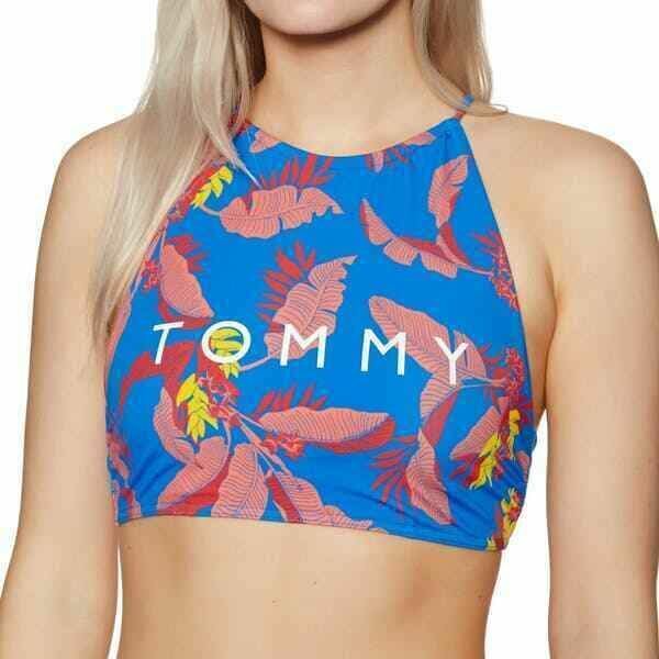 TOMMY HILFIGER Swimwear: Women's Tropical Bikini Top, Blue/Multi, size M / UK 12