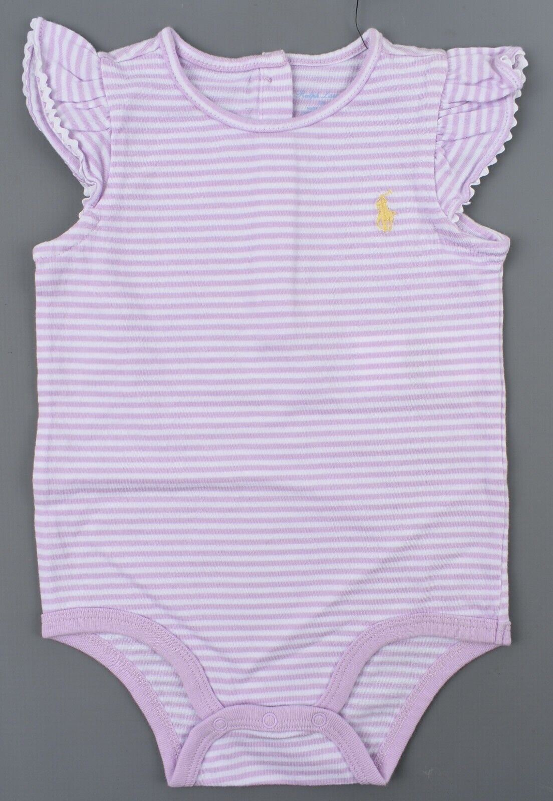 RALPH LAUREN Baby Girls' Ruffle Sleeve Babygrow, Purple/White Striped, size 9 m
