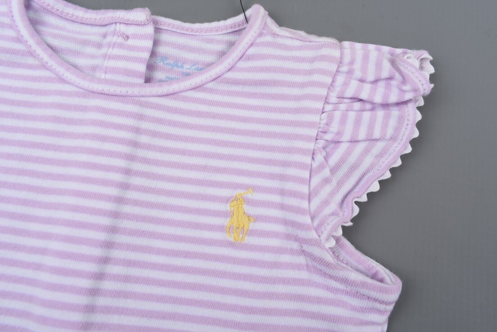 RALPH LAUREN Baby Girls' Ruffle Sleeve Babygrow, Purple/White Striped, size 9 m