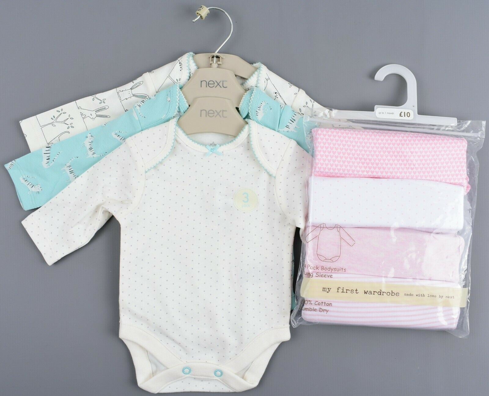 NEXT Baby Girls' Bundle of 7 Bodysuits, Pink/Cream/Green, NEWBORN up to 3 months
