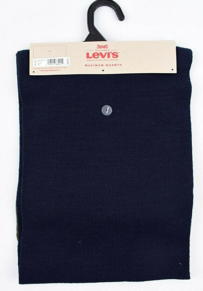 LEVI'S Men's 2-pc Knitted Winter Set, Scarf + Beanie Hat, Navy Blue/Green/Grey