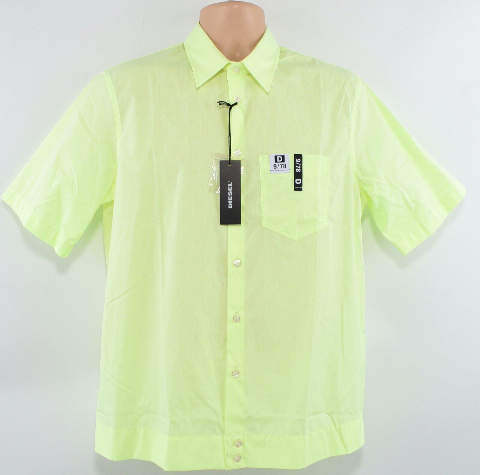 DIESEL Men's S-FRY Short Sleeve Shirt, Fluo Green, size S