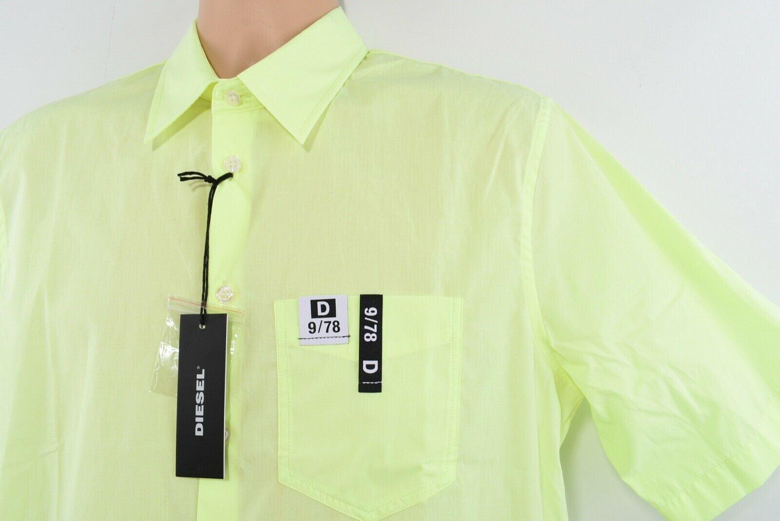 DIESEL Men's S-FRY Short Sleeve Shirt, Fluo Green, size S