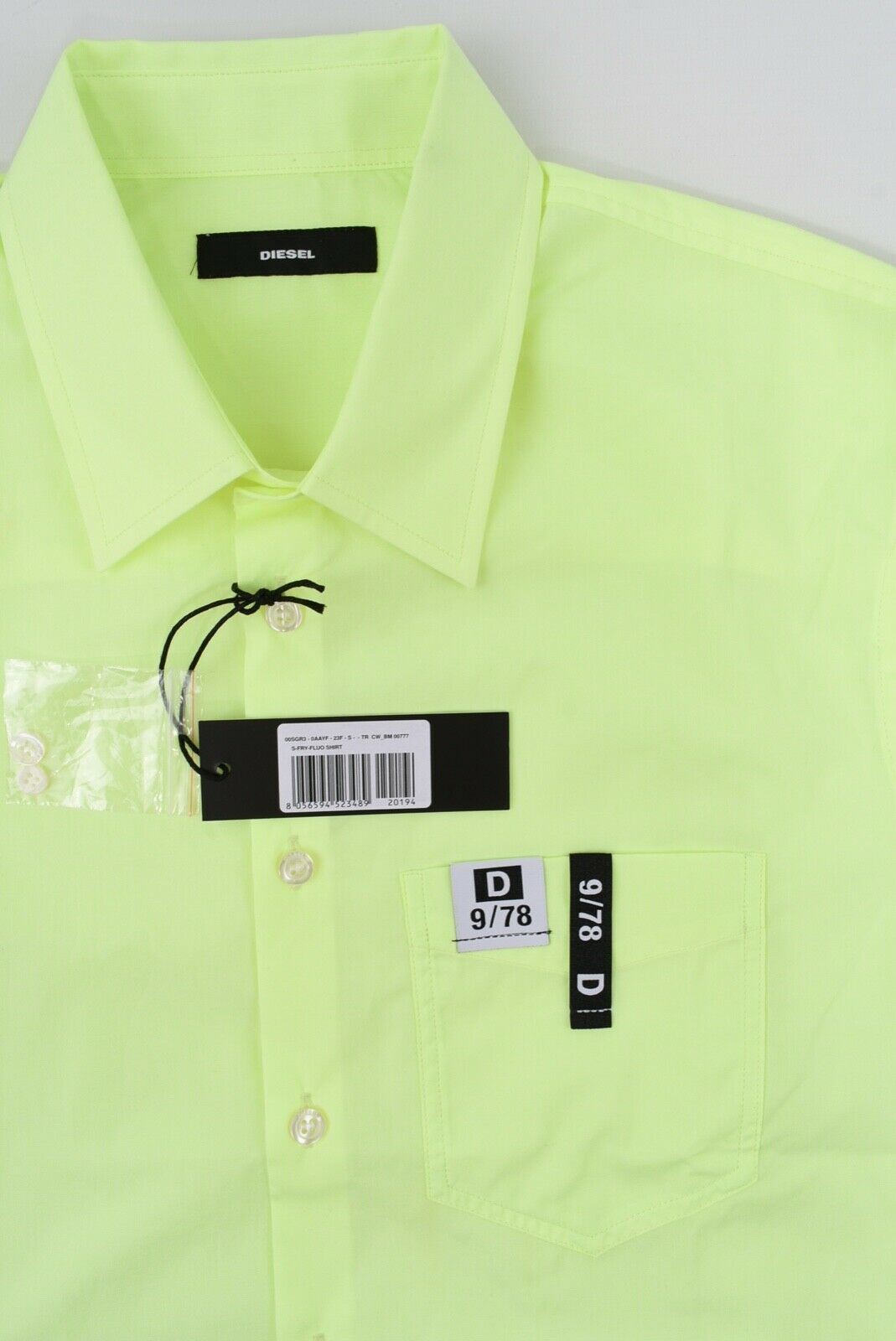 DIESEL Men's S-FRY Short Sleeve Shirt, Fluo Green, size S