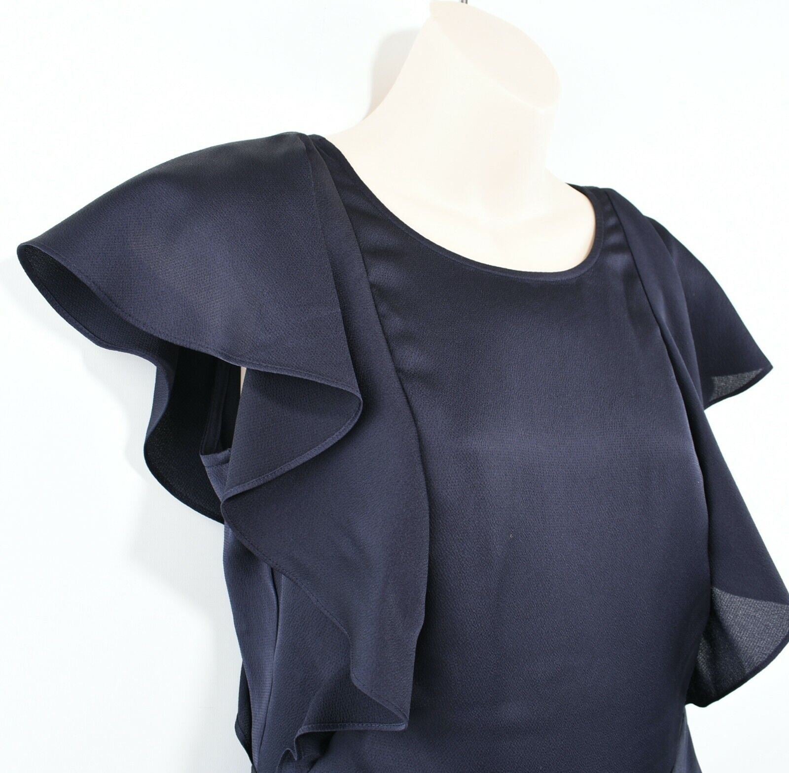 DKNY Women's V-back Ruffle Sleeve Blouse Top, Navy Blue, size S