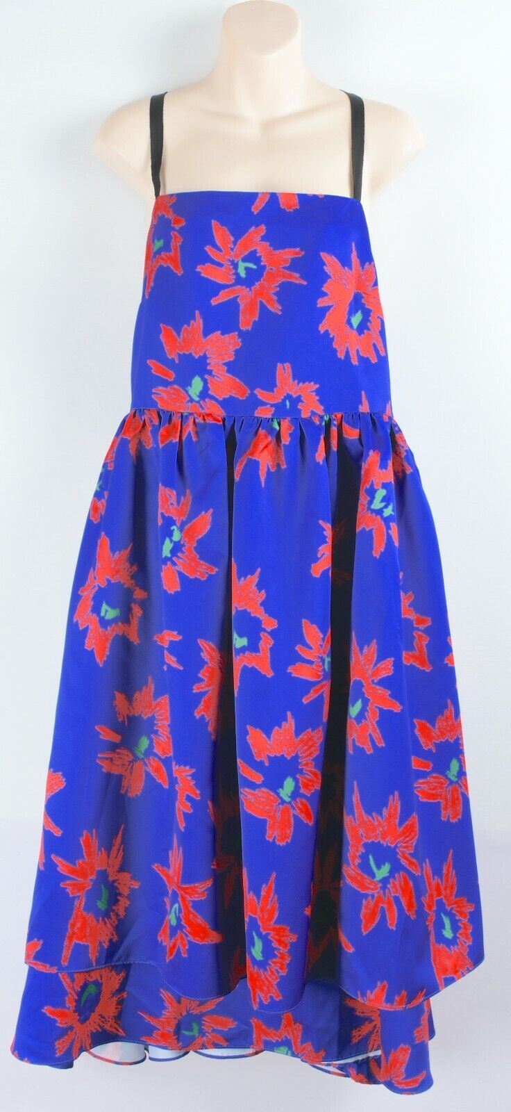 EDIT Women's Cobalt Flower Double Layer Strappy Full Dress, size L