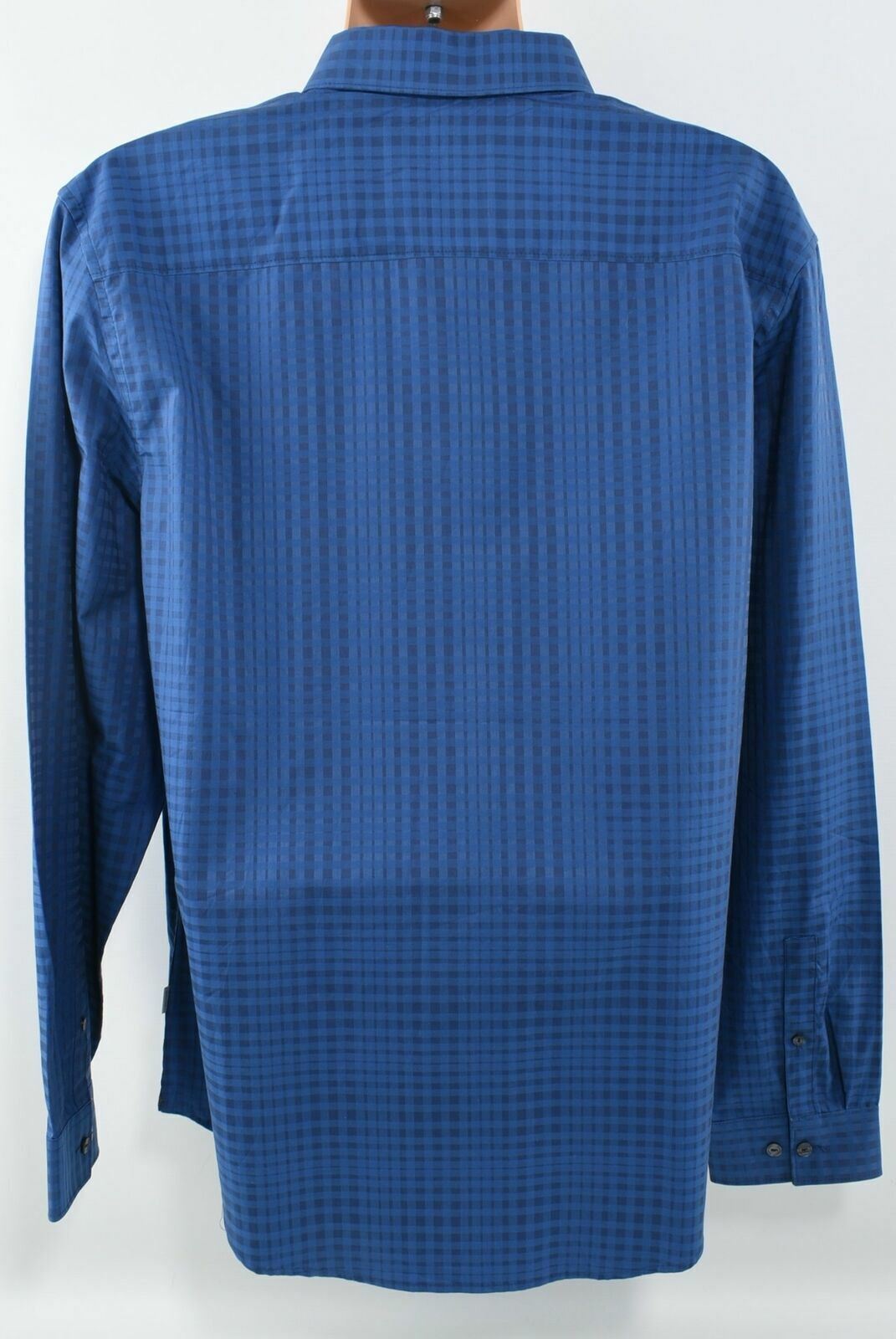 CALVIN KLEIN Men's Slim Fit Blue and Black Checked Long Sleeve Shirt- Size XL