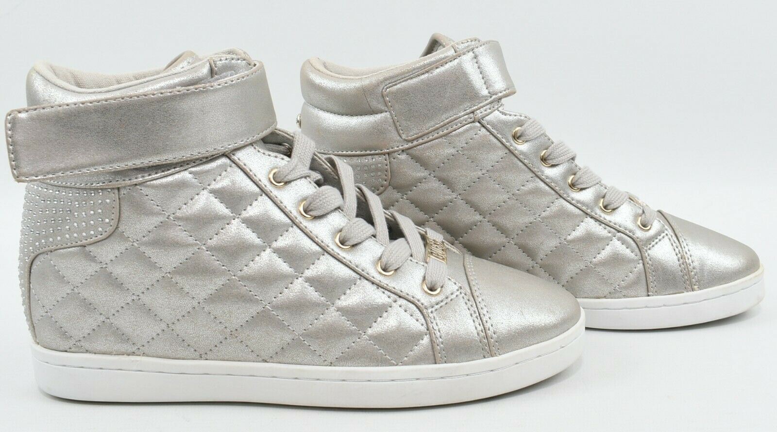 GUESS Women's Quilted High Top Trainers, Silver Grey, size UK 6 *EX DISPLAY*
