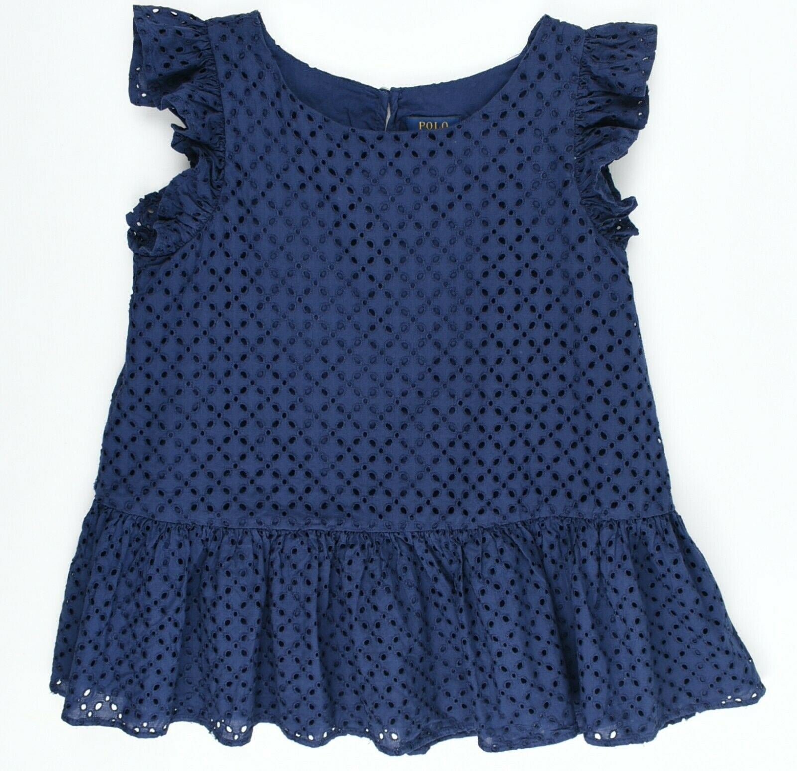 POLO RALPH LAUREN Girls' Navy Blue Eyelet Top, 100% Cotton, size 16 years