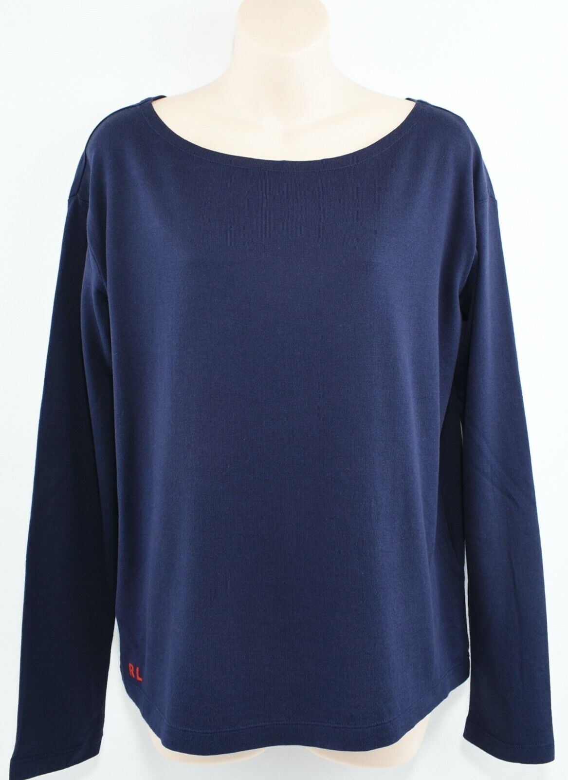 POLO RALPH LAUREN Women’s Long Sleeve Boat Neck Relaxed Fit Top, Blue, size M