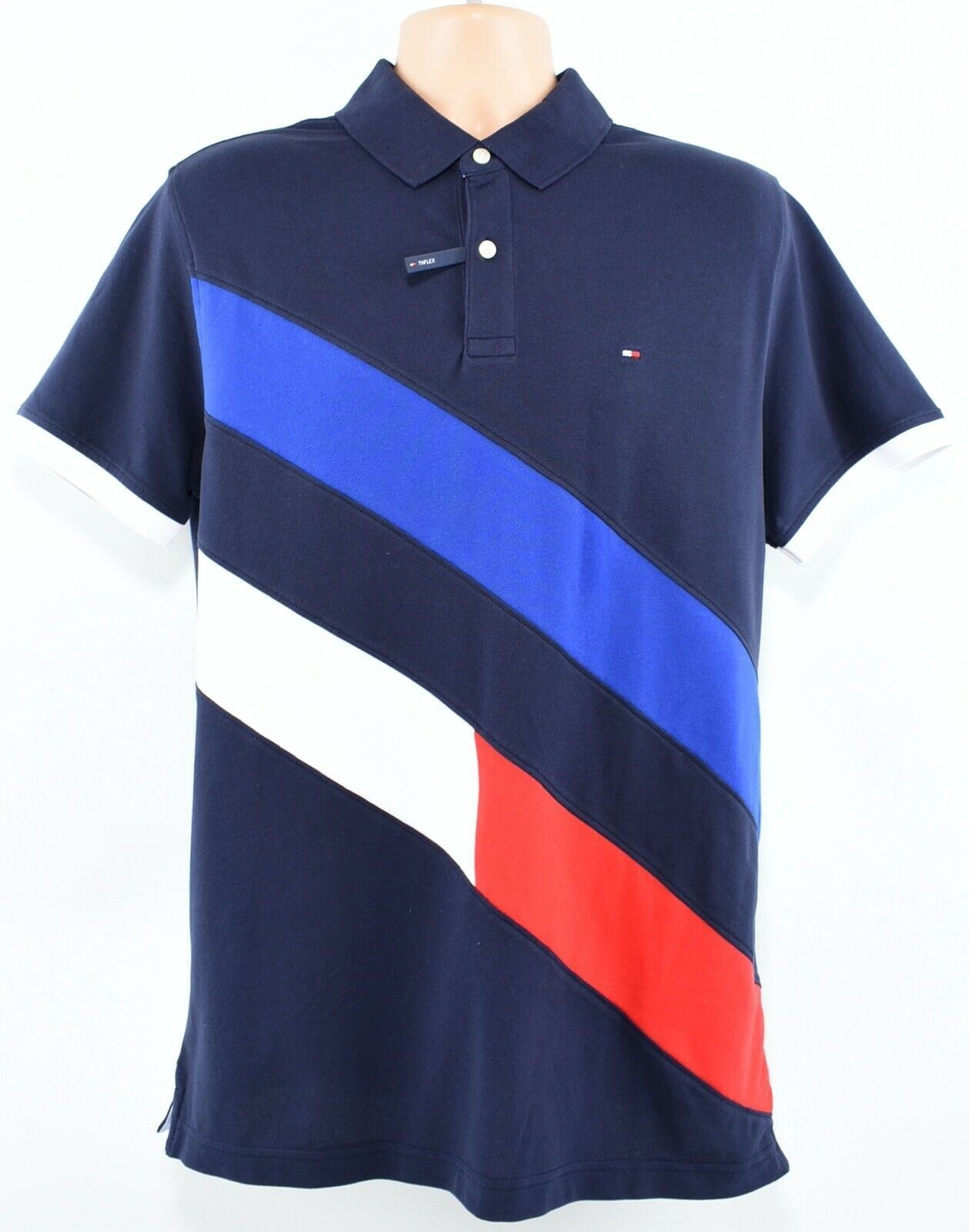 TOMMY HILFIGER Men's TH-flex Polo Shirt, Navy Blue, size S