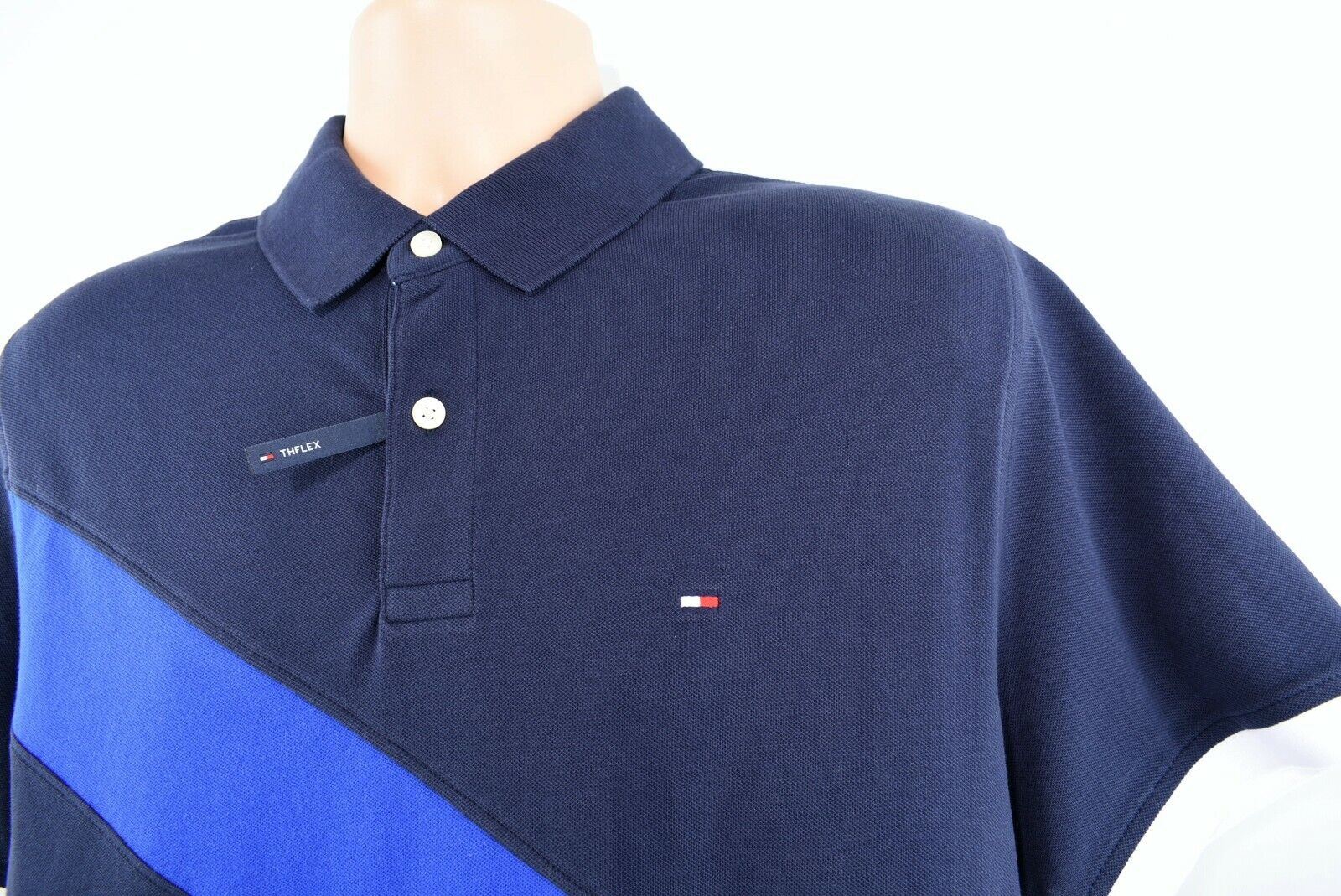 TOMMY HILFIGER Men's TH-flex Polo Shirt, Navy Blue, size S