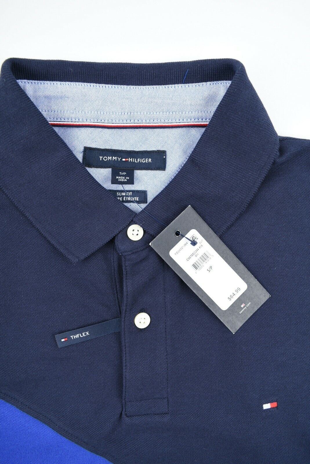 TOMMY HILFIGER Men's TH-flex Polo Shirt, Navy Blue, size S