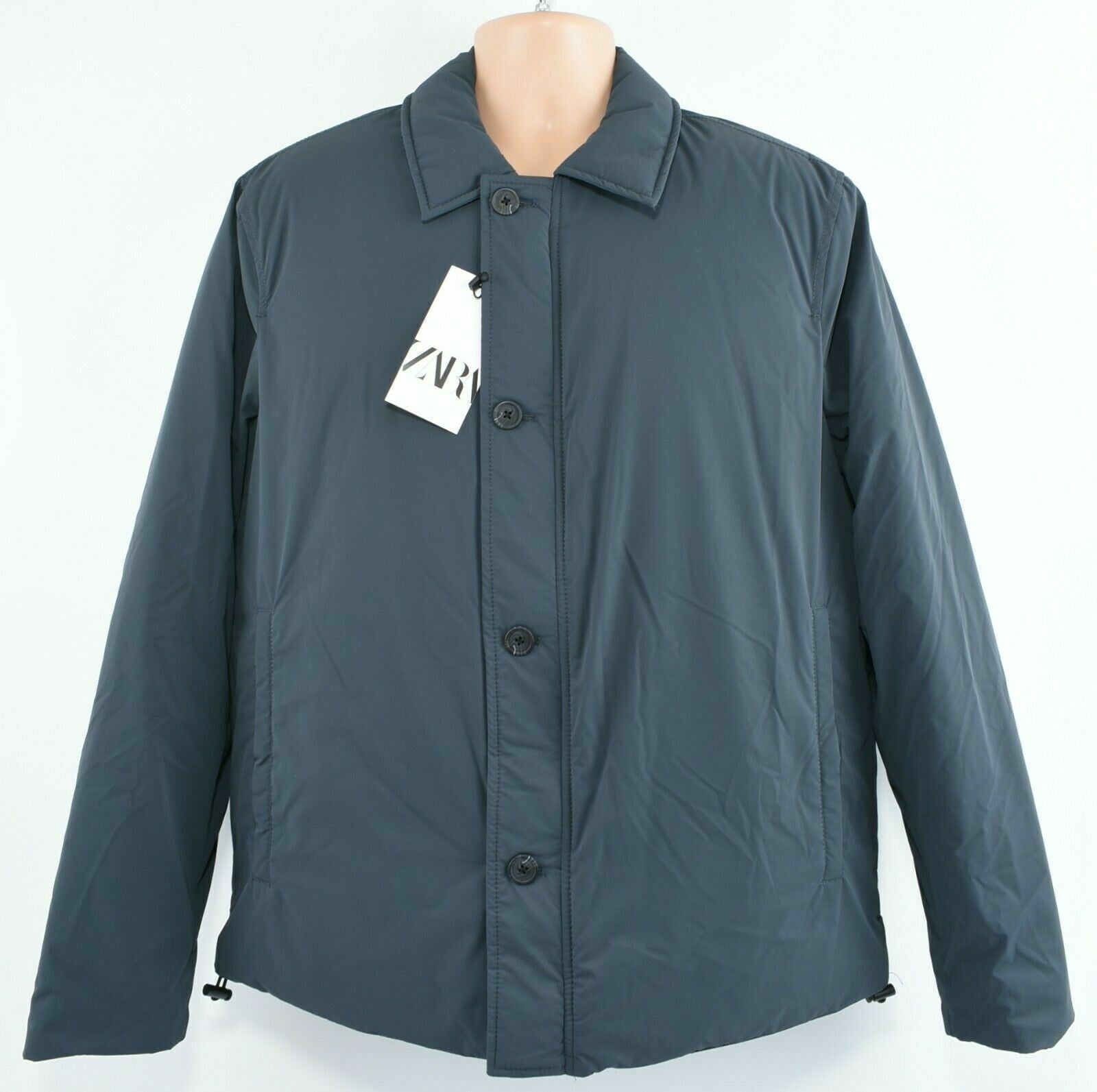 ZARA Menâs Overshirt Collared Jacket, Lightly Padded, Slate Grey, size L