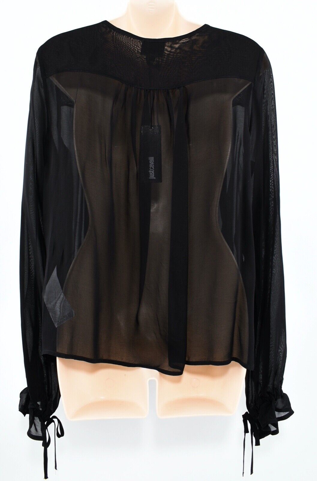 JUST CAVALLI Womens Black Long Sleeve Chiffon Blouse, size UK 8