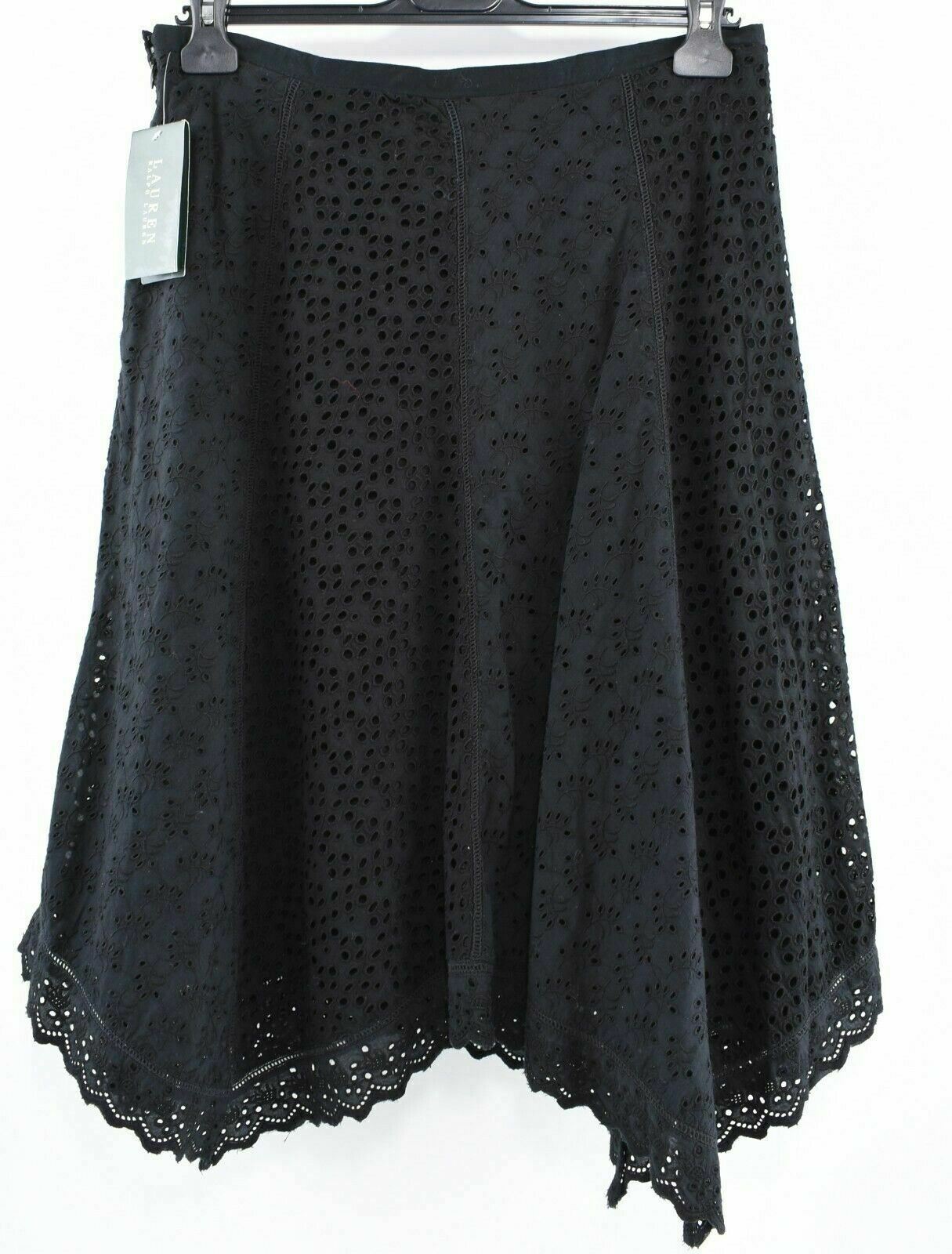 LAUREN RALPH LAUREN Women's Embroidered A-Line Skirt, Black, size UK 10