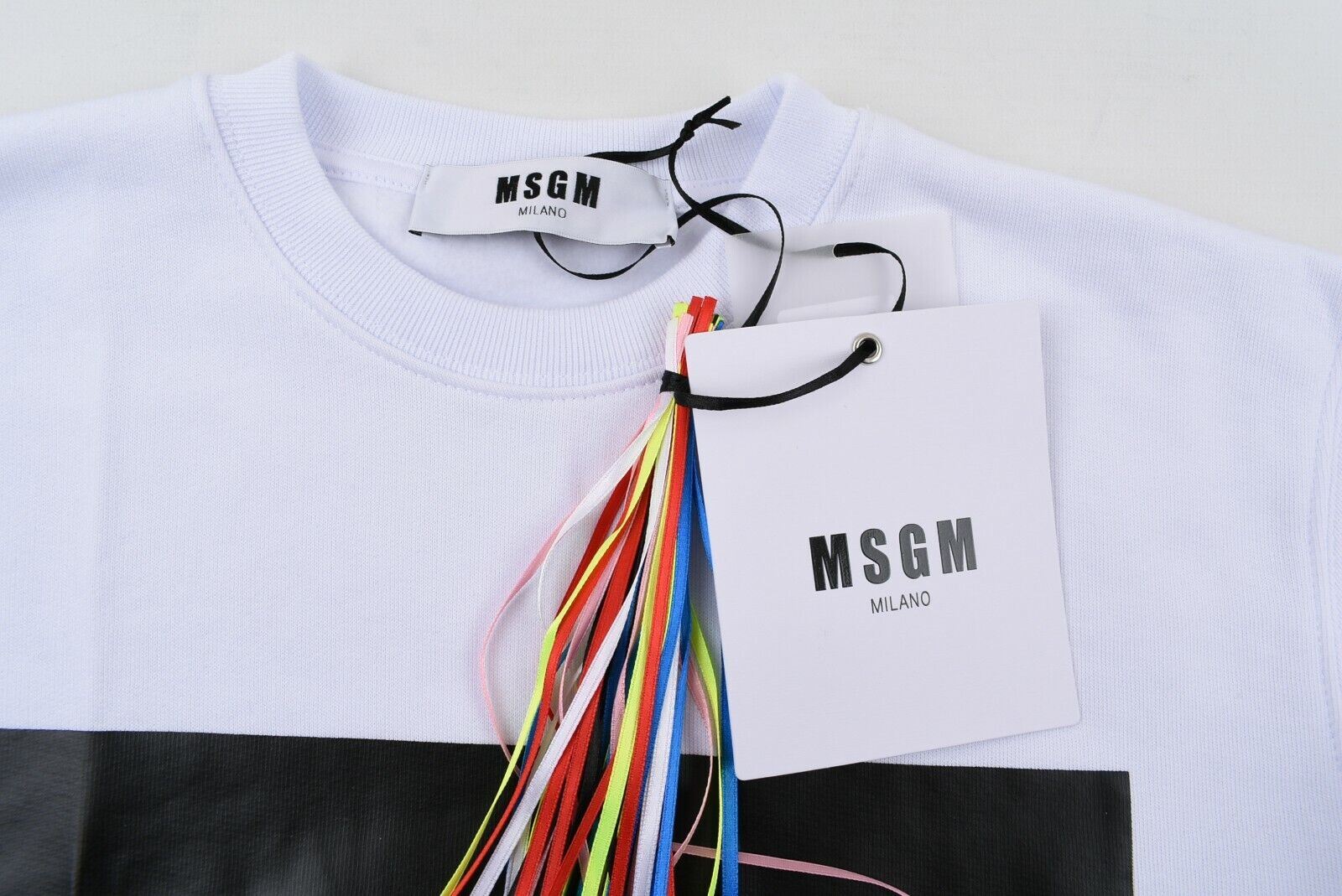 MSGM Women's White Crew Neck Sweatshirt, Black/White Logo Print, size XSf