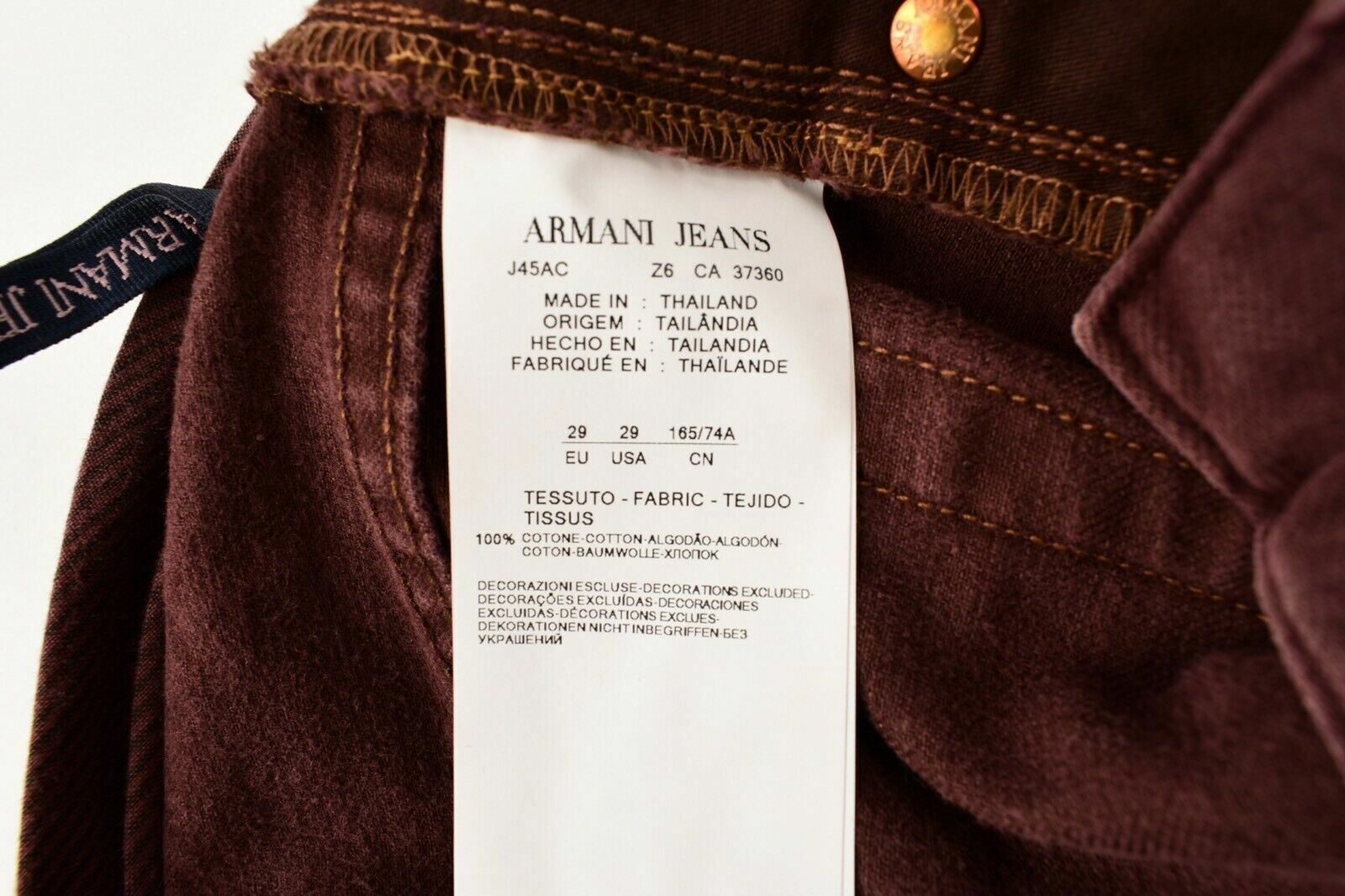 AJ ARMANI JEANS Men's J45 Jeans, Regular/Slim Fit, Plum Colour, size W29 L34