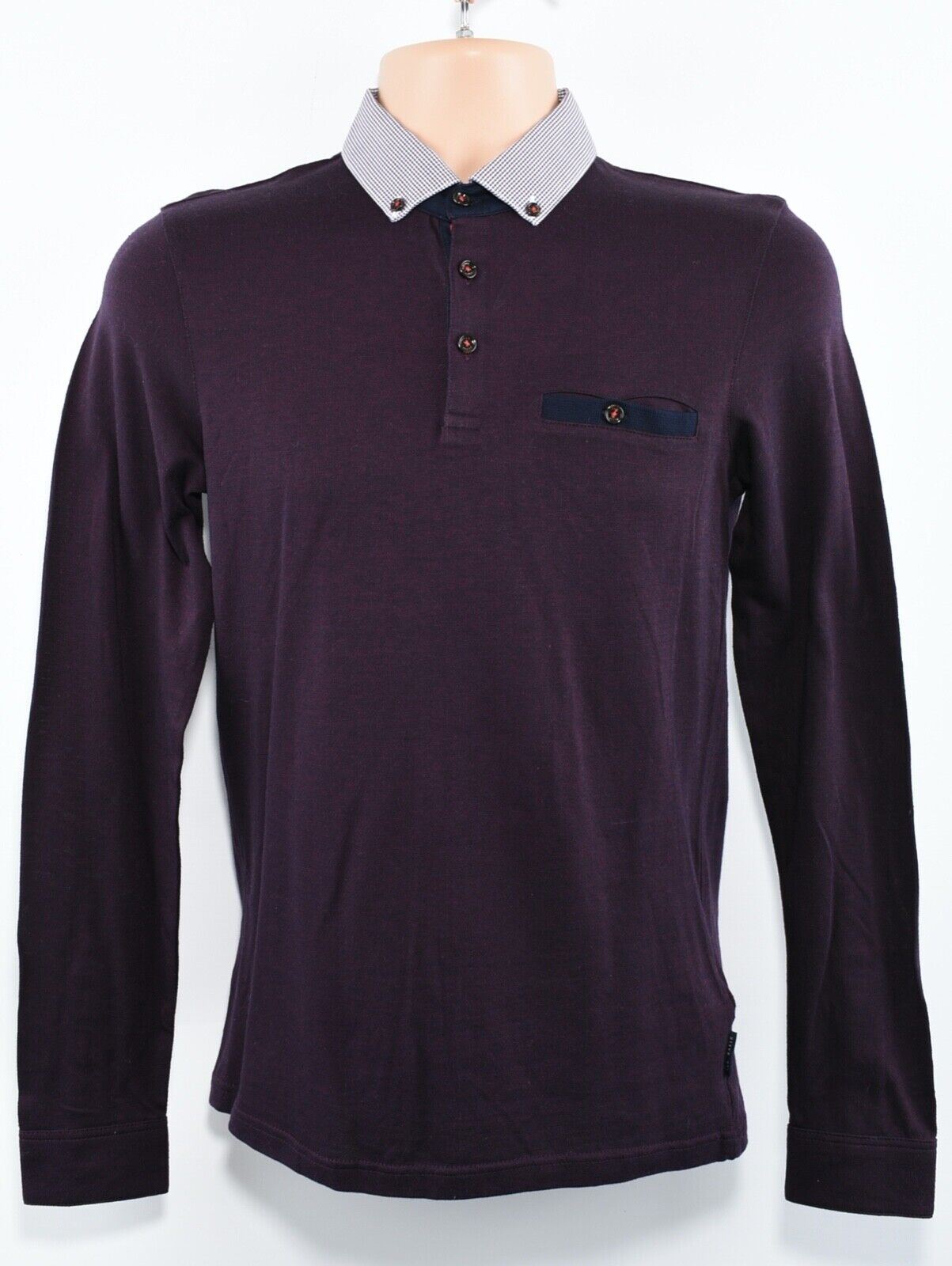 TED BAKER Men's Long Sleeve Polo Shirt, Aubergine, Ted size 1 / XS