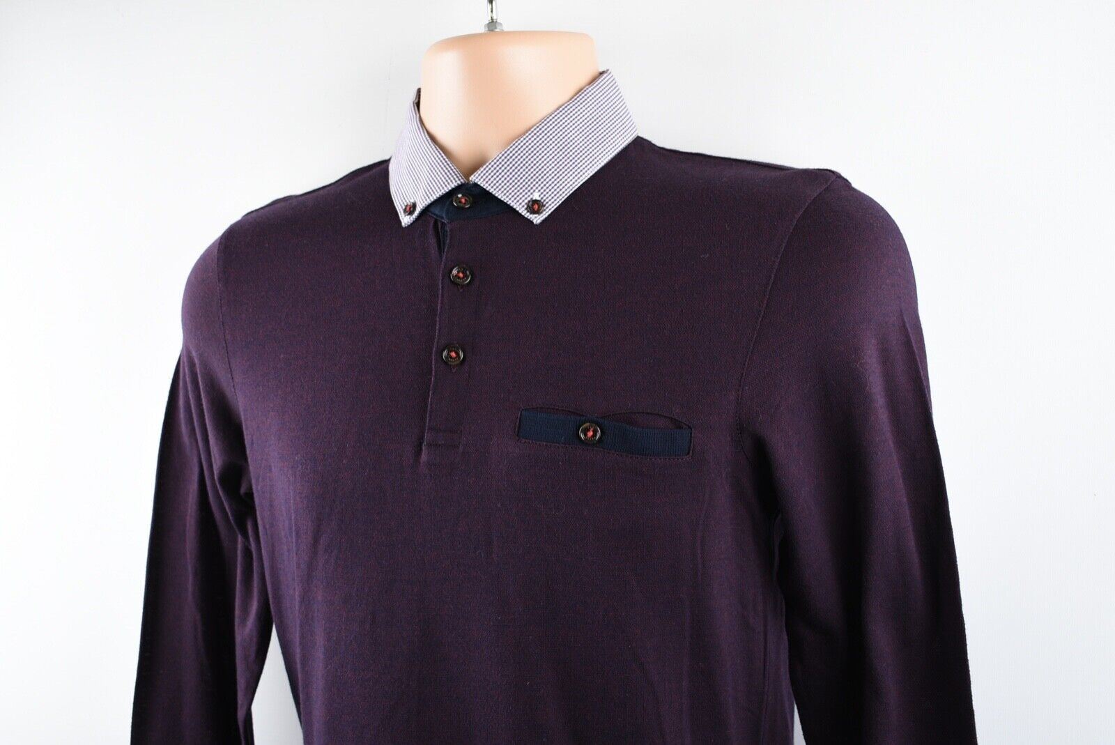 TED BAKER Men's Long Sleeve Polo Shirt, Aubergine, Ted size 1 / XS