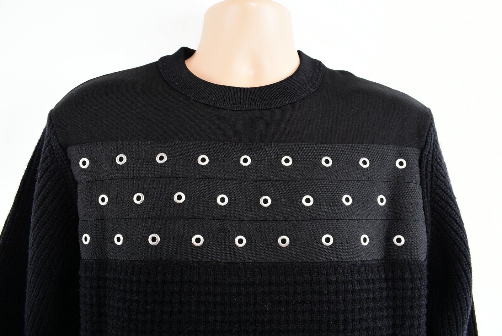 DIESEL Men's K-RUSHIS Textured Jumper with Eyelets, Black size M *stitched hole*