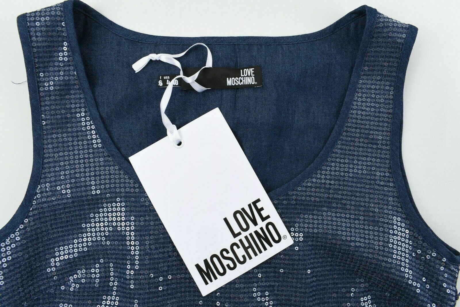 LOVE MOSCHINO Women's Blue Sequin Mini Dress, size UK 8